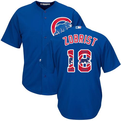 Cubs #18 Ben Zobrist Blue Team Logo Fashion Stitched MLB Jersey